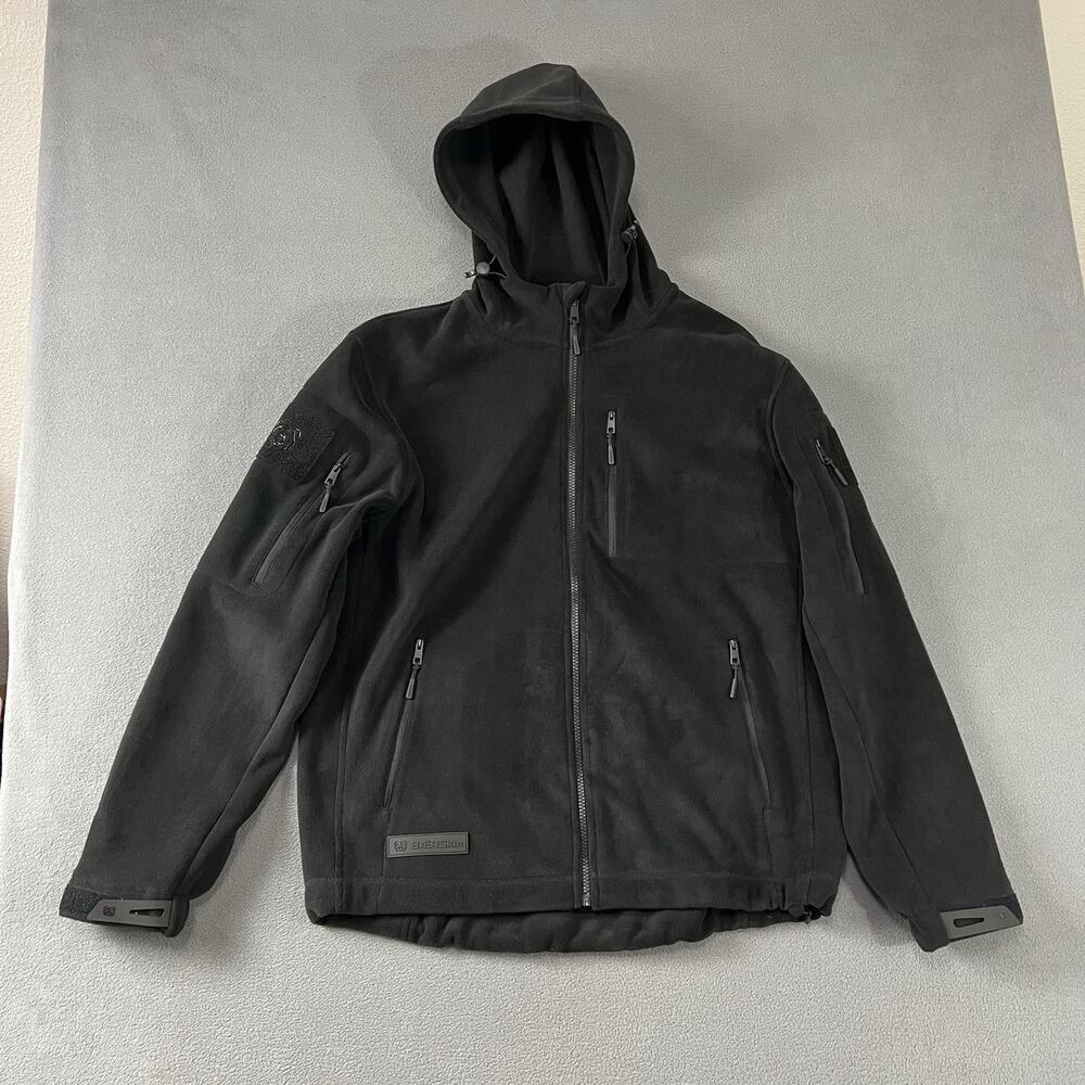 Baerskin Jacket Mens Size Large Black Tactical Fleece Hooded Full Zip Military